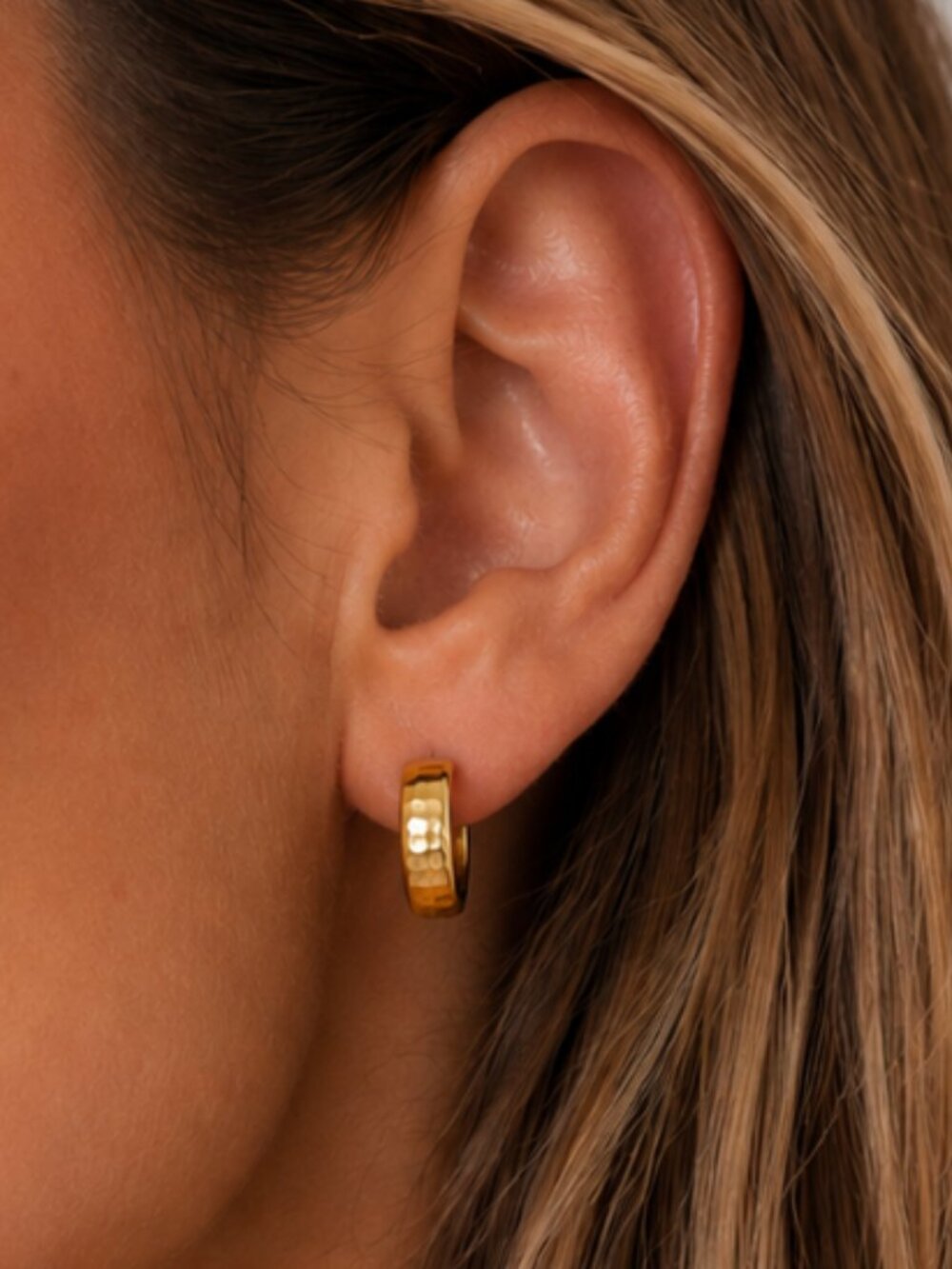“Honor” Gold (or) Silver Hammered Hoop Earrings